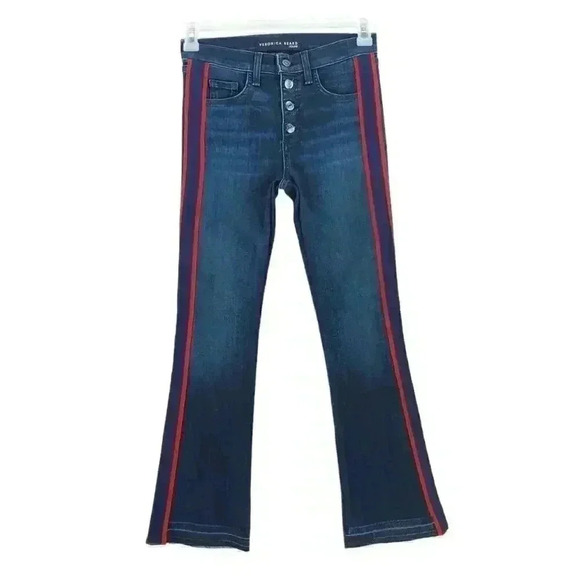 Veronica Beard Jeans Women’s 27x26 Carolyn 10" Baby Boot Red Side Stripes - Picture 4 of 10